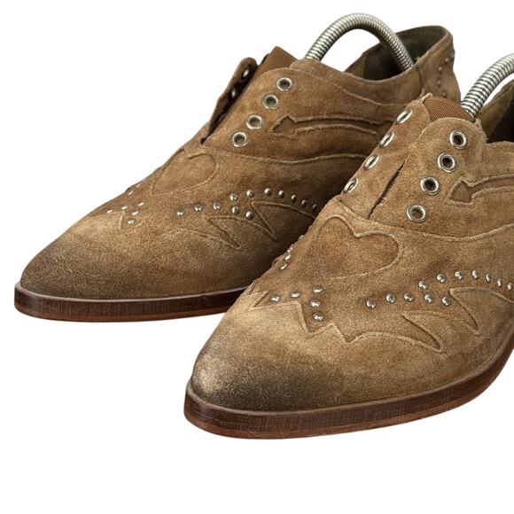 Free People Studded Suede Oxford Shooting Arrows 40 Women's Brown Western Heart - Picture 4 of 12